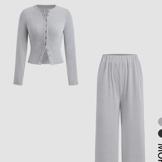 Two-piece Set Women’s Ribbed Crop Top & Elastic Waist Pants