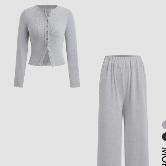 Two-piece Set Women’s Ribbed Crop Top & Elastic Waist Pants