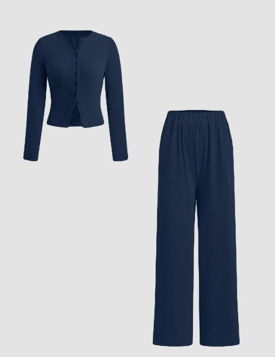 Two-piece Set Women’s Ribbed Crop Top & Elastic Waist Pants