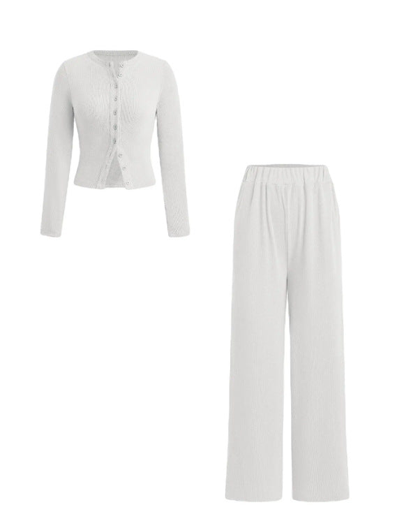 Two-piece Set Women’s Ribbed Crop Top & Elastic Waist Pants