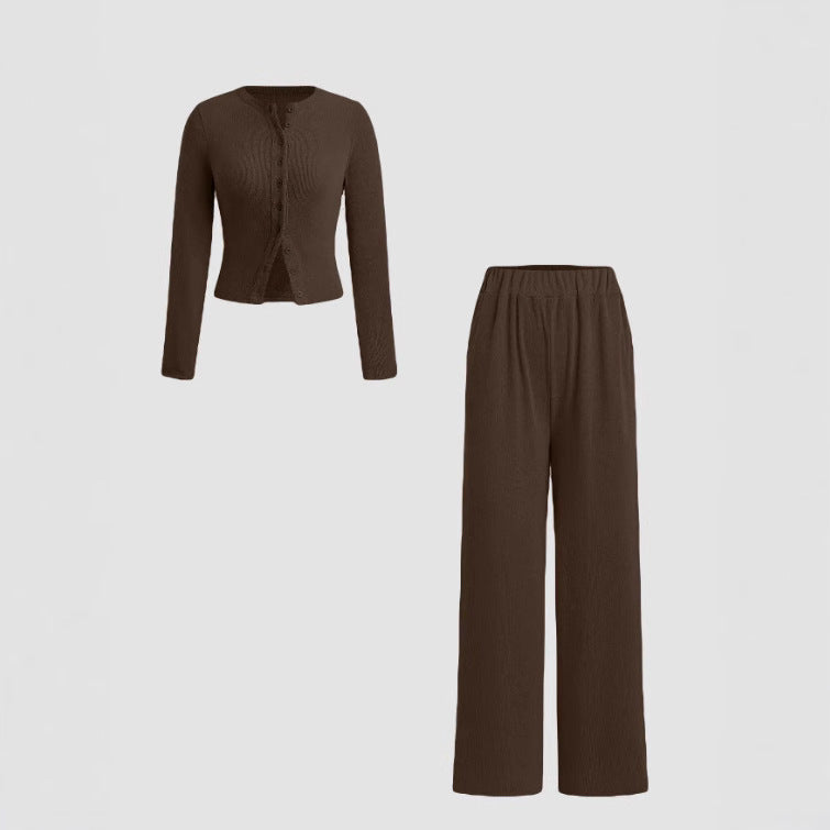 Two-piece Set Women’s Ribbed Crop Top & Elastic Waist Pants