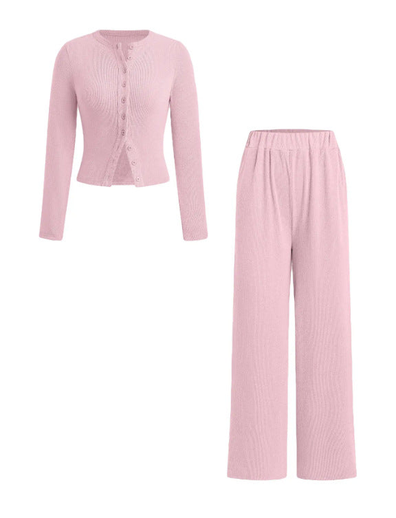 Two-piece Set Women’s Ribbed Crop Top & Elastic Waist Pants
