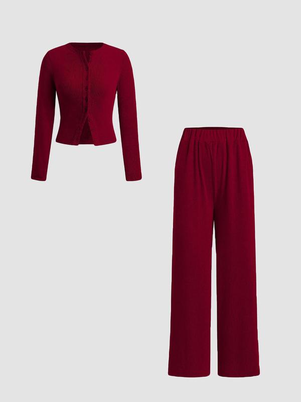 Two-piece Set Women’s Ribbed Crop Top & Elastic Waist Pants
